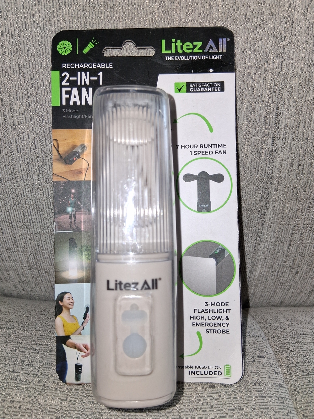 Rechargeable 2-in-1 Fan and Flashlight - White